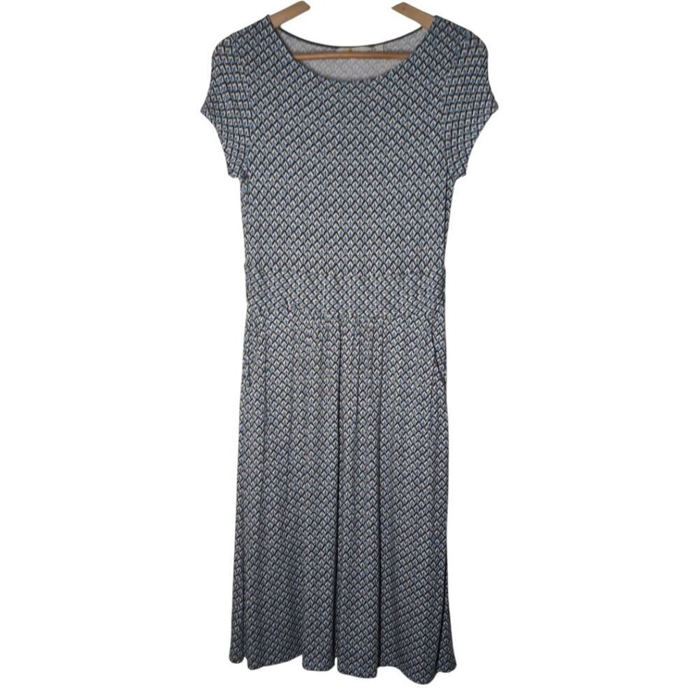 Boden Amelie Jersey Dress Womens UK 10R US‎ 6R Blue Geometric Print Short Sleeve